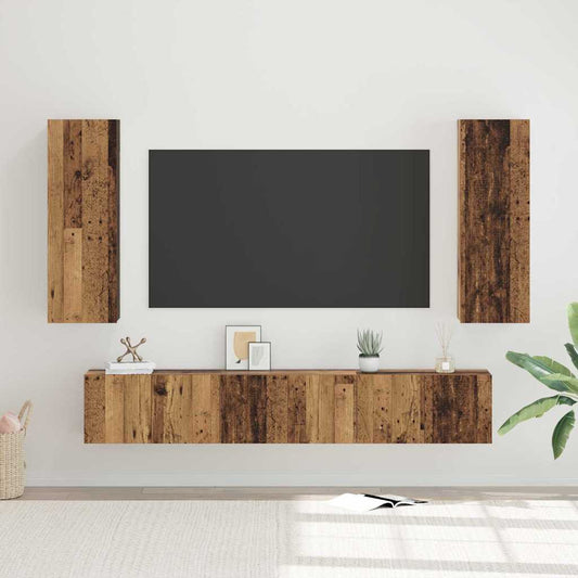 TV szekrény garnitúra Falra szerelhető 5 pcs Öreg fa Faanyag