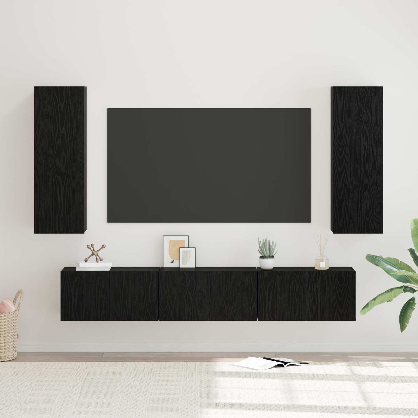 TV szekrény garnitúra 5 pcs Fekete tölgy Szerelt Fa
