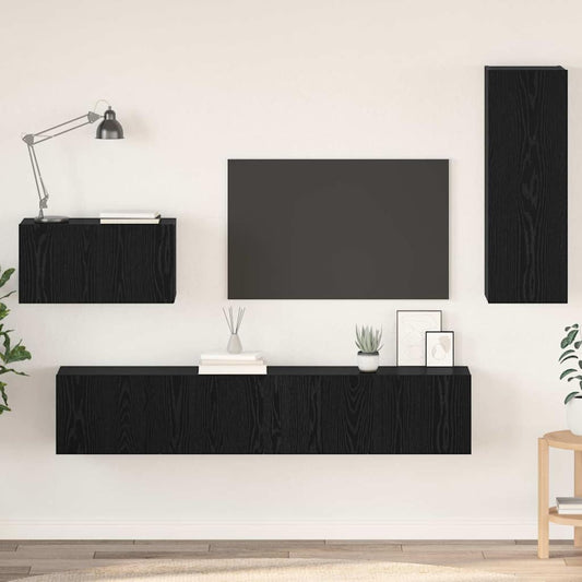Fali TV Szekrény Falra szerelhető 4 pcs Fekete tölgy Faanyag