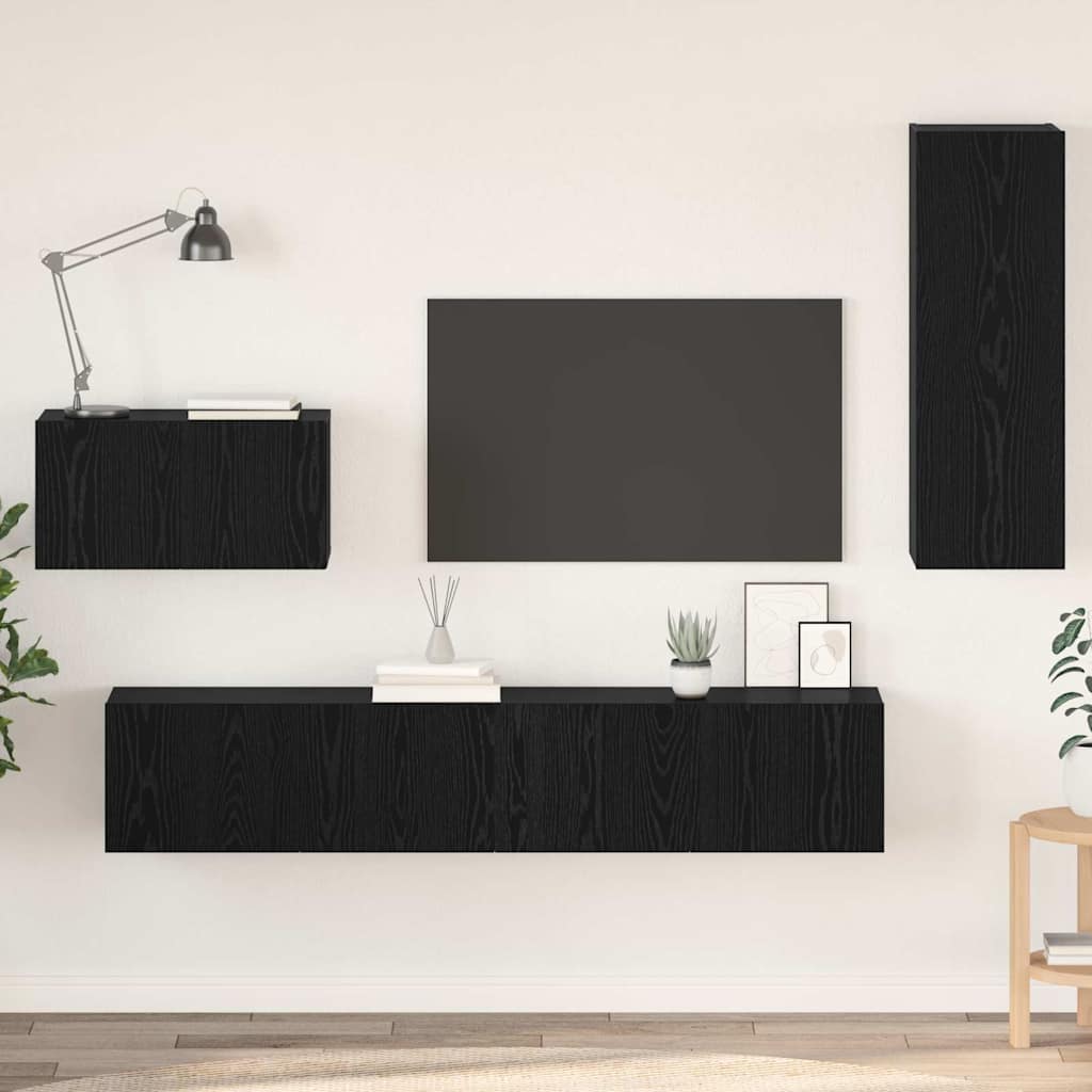 Fali TV Szekrény 4 pcs Fekete tölgy Szerelt Fa