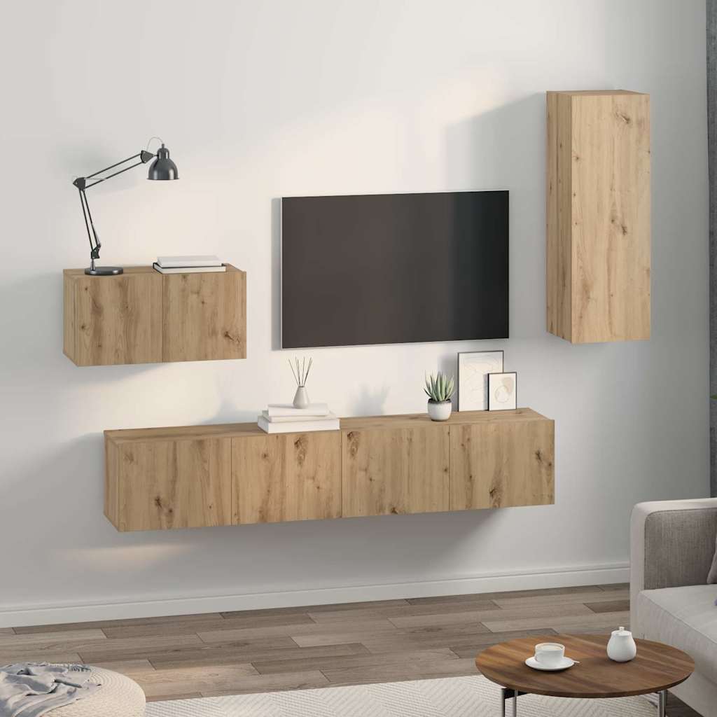 Fali TV Szekrény 4 pcs Artisan tölgy Szerelt Fa