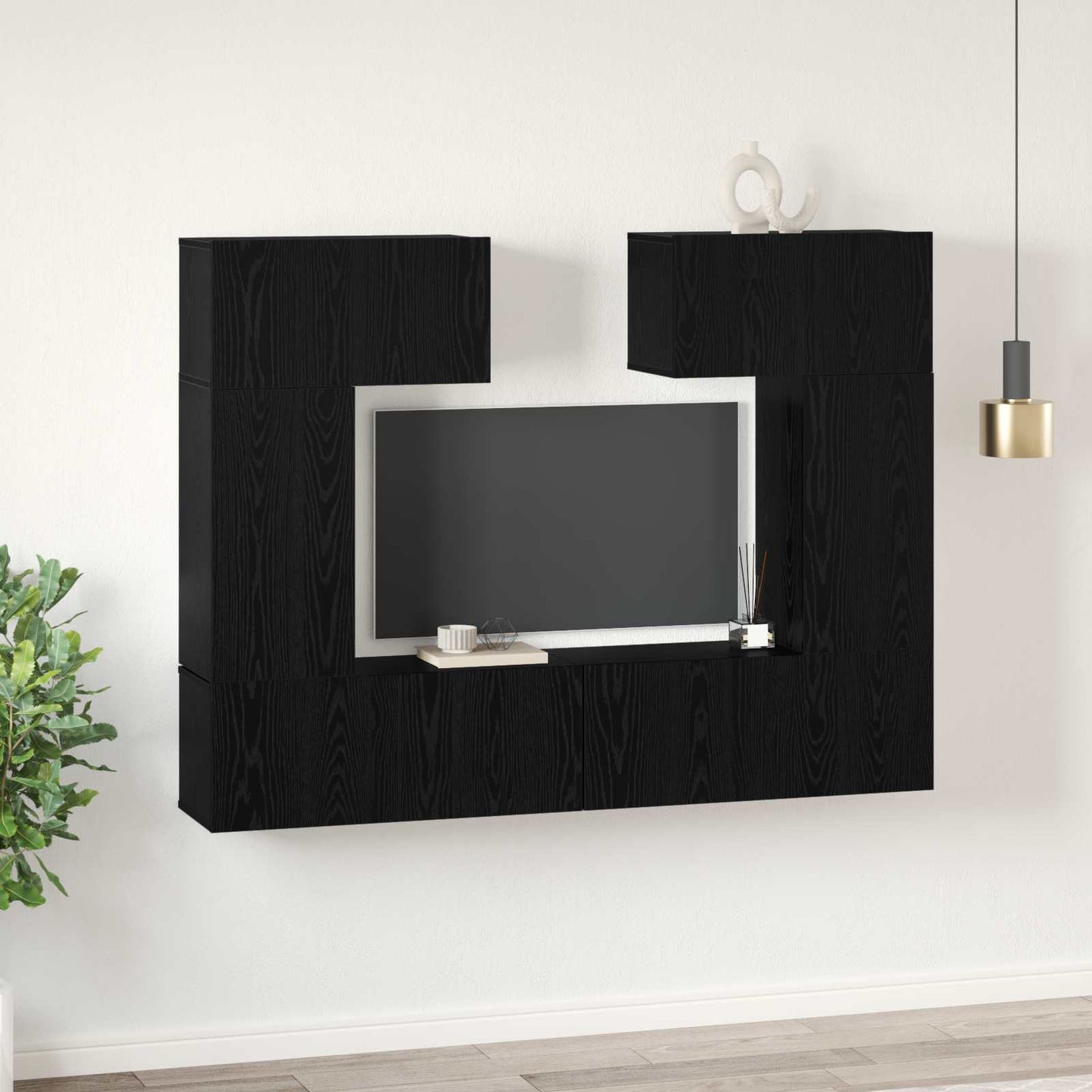 TV szekrény garnitúra 6 pcs Fekete tölgy Szerelt Fa