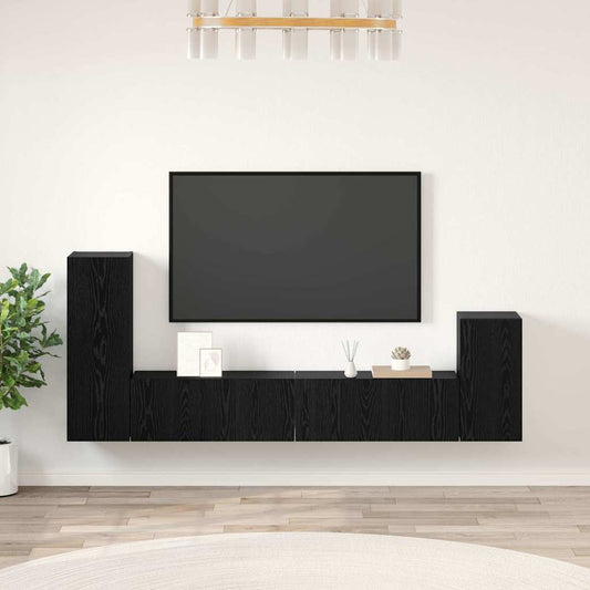 Fali TV Szekrény Falra szerelhető 3 pcs Fekete tölgy Faanyag
