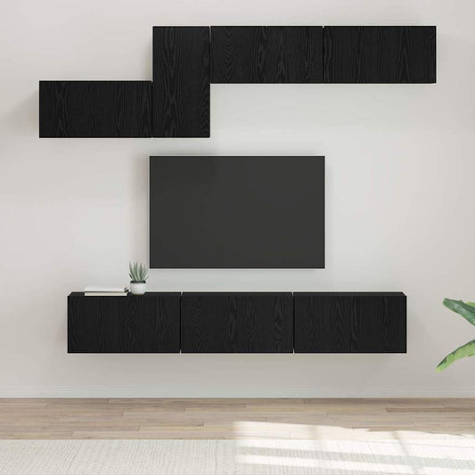 TV szekrény garnitúra fiókkal 7 pcs Fekete tölgy Faanyag