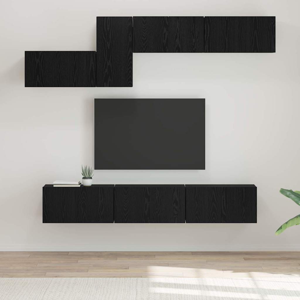 TV szekrény garnitúra 7 pcs Fekete tölgy Szerelt Fa
