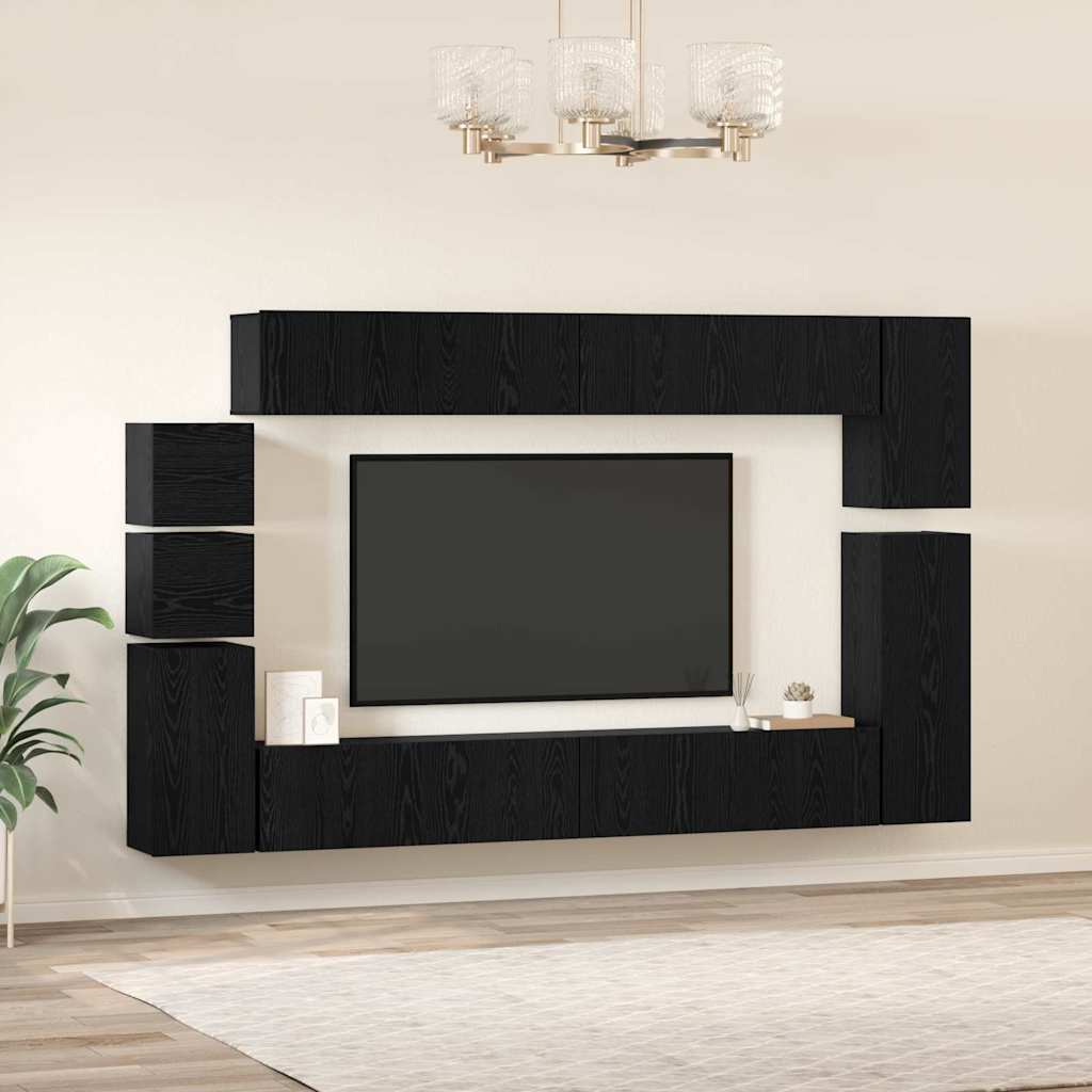 TV szekrény garnitúra 9 pcs Fekete tölgy Szerelt Fa