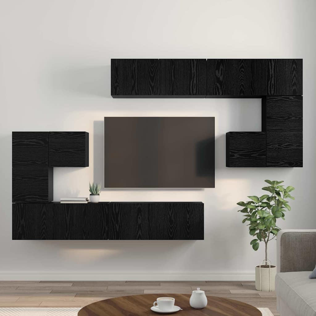 TV egységek Falra szerelhető 4 pcs Fekete tölgy Faanyag