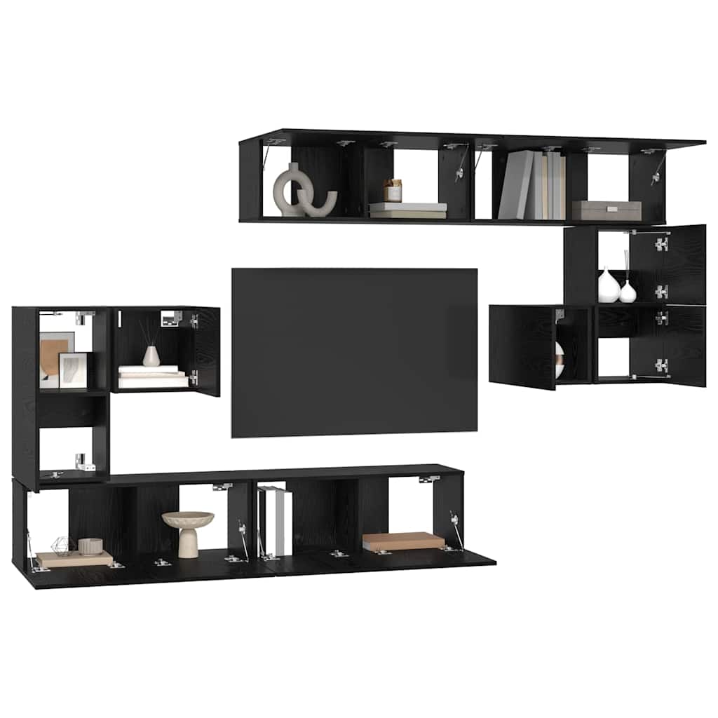 TV egységek Falra szerelhető 4 pcs Fekete tölgy Faanyag