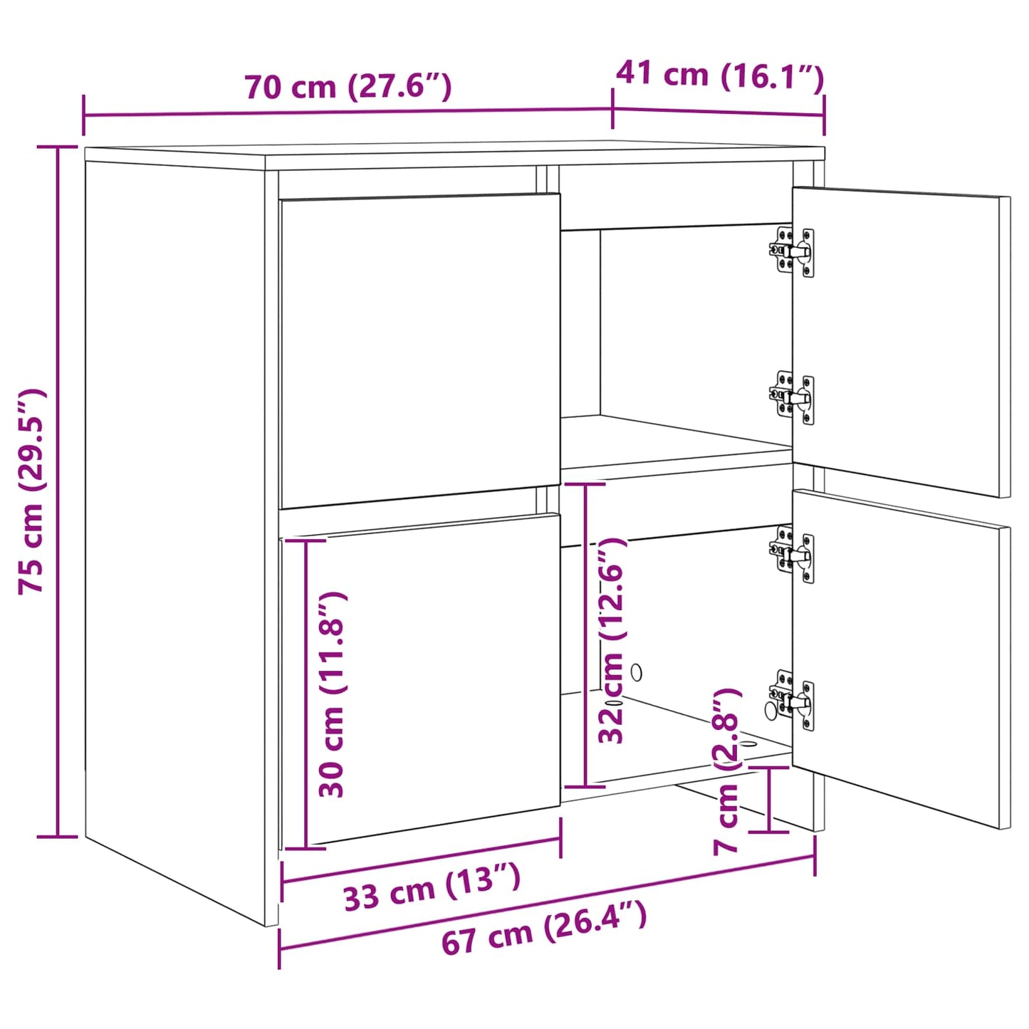 Oldalszekrények 2 db Musta tammi 70 x 41 x 75 cm Szerelt Fa