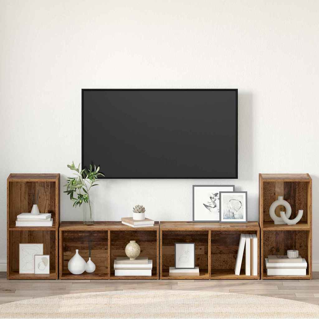 TV szekrény garnitúra 4 pcs Öreg fa Szerelt Fa