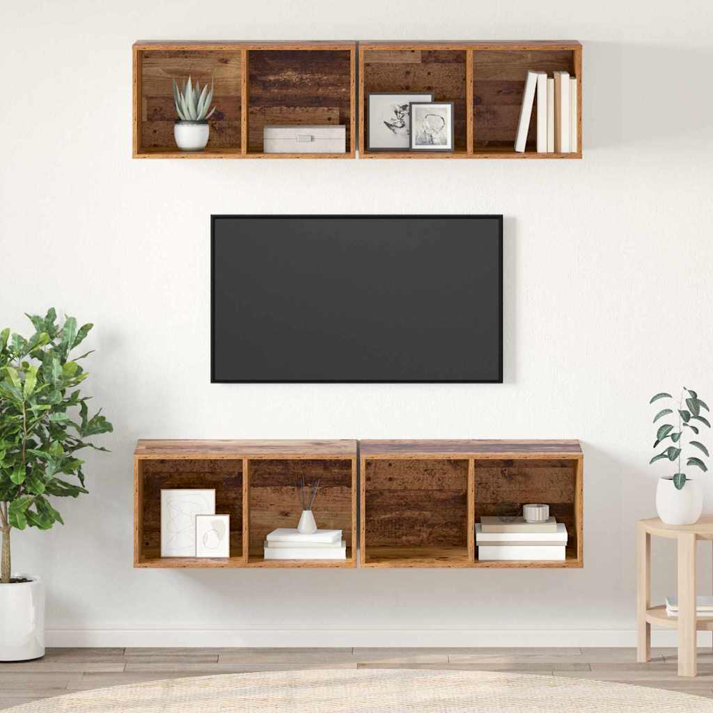 TV szekrény garnitúra 4 pcs Öreg fa Szerelt Fa