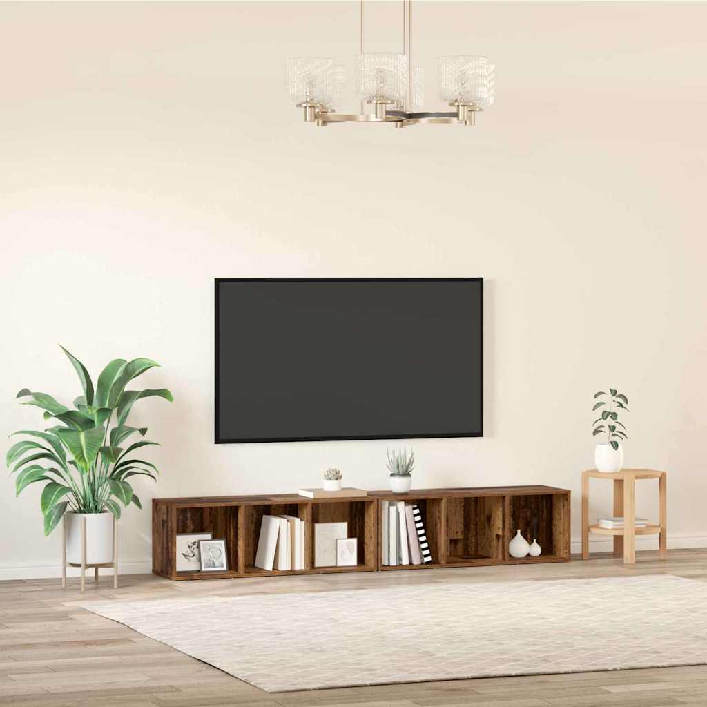 TV szekrény garnitúra 2 pcs Öreg fa Szerelt Fa