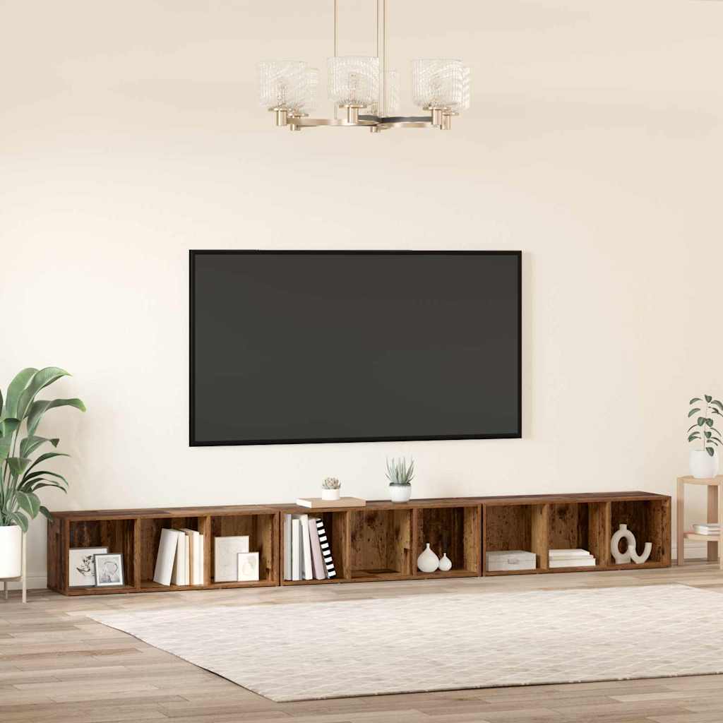 TV szekrény garnitúra 3 pcs Öreg fa Szerelt Fa