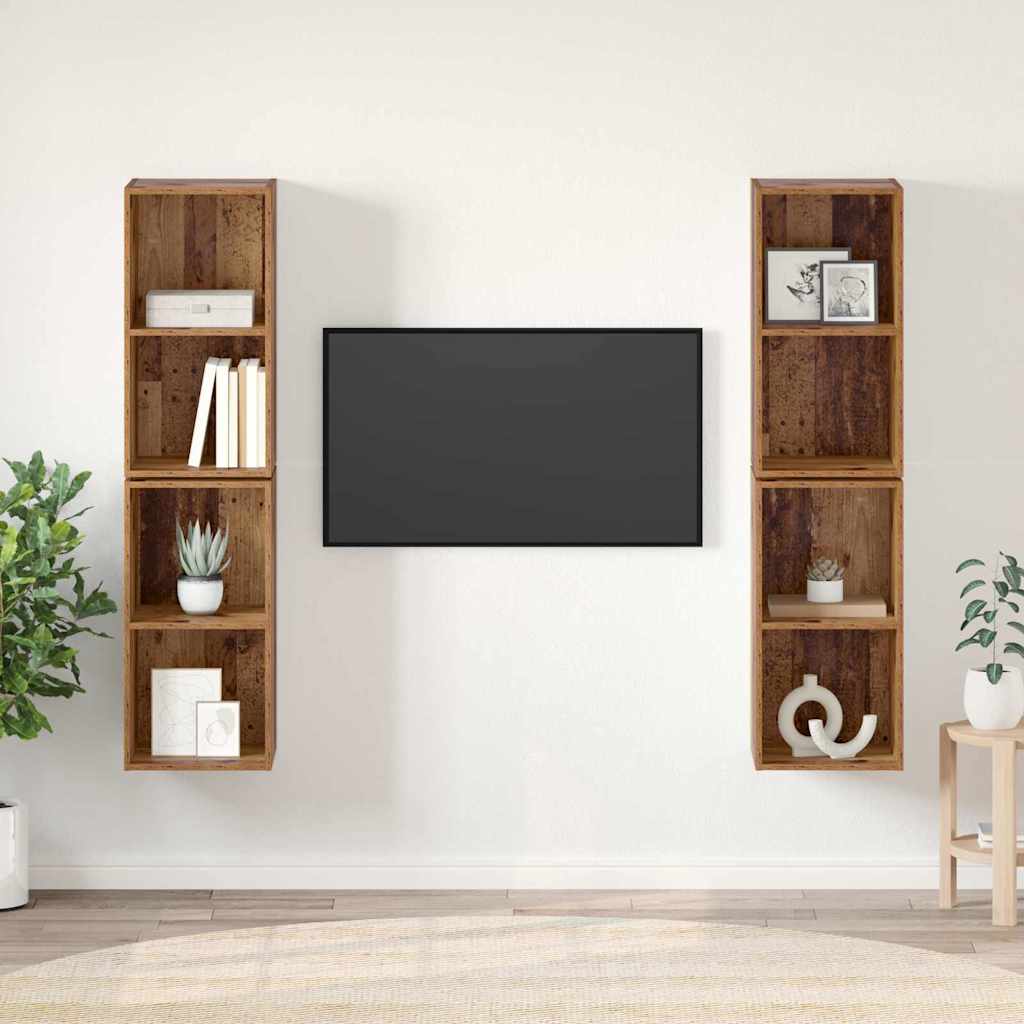 TV szekrény garnitúra 4 pcs Öreg fa Szerelt Fa