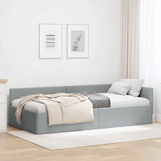 Sarokágy keret fejtámlával Világosszürke 80 cm x 200 cm szövet