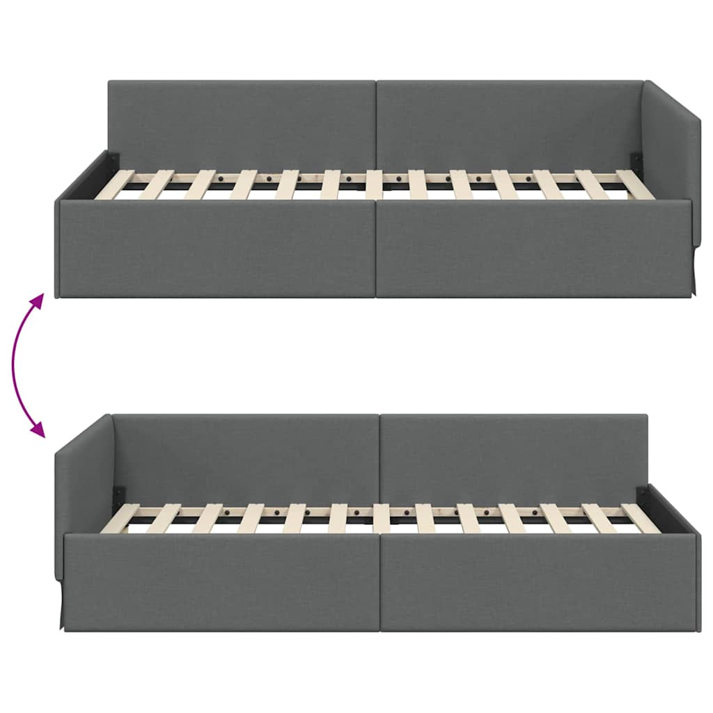 Sarokágy keret fejtámlával Sötétszürke 80 cm x 200 cm szövet