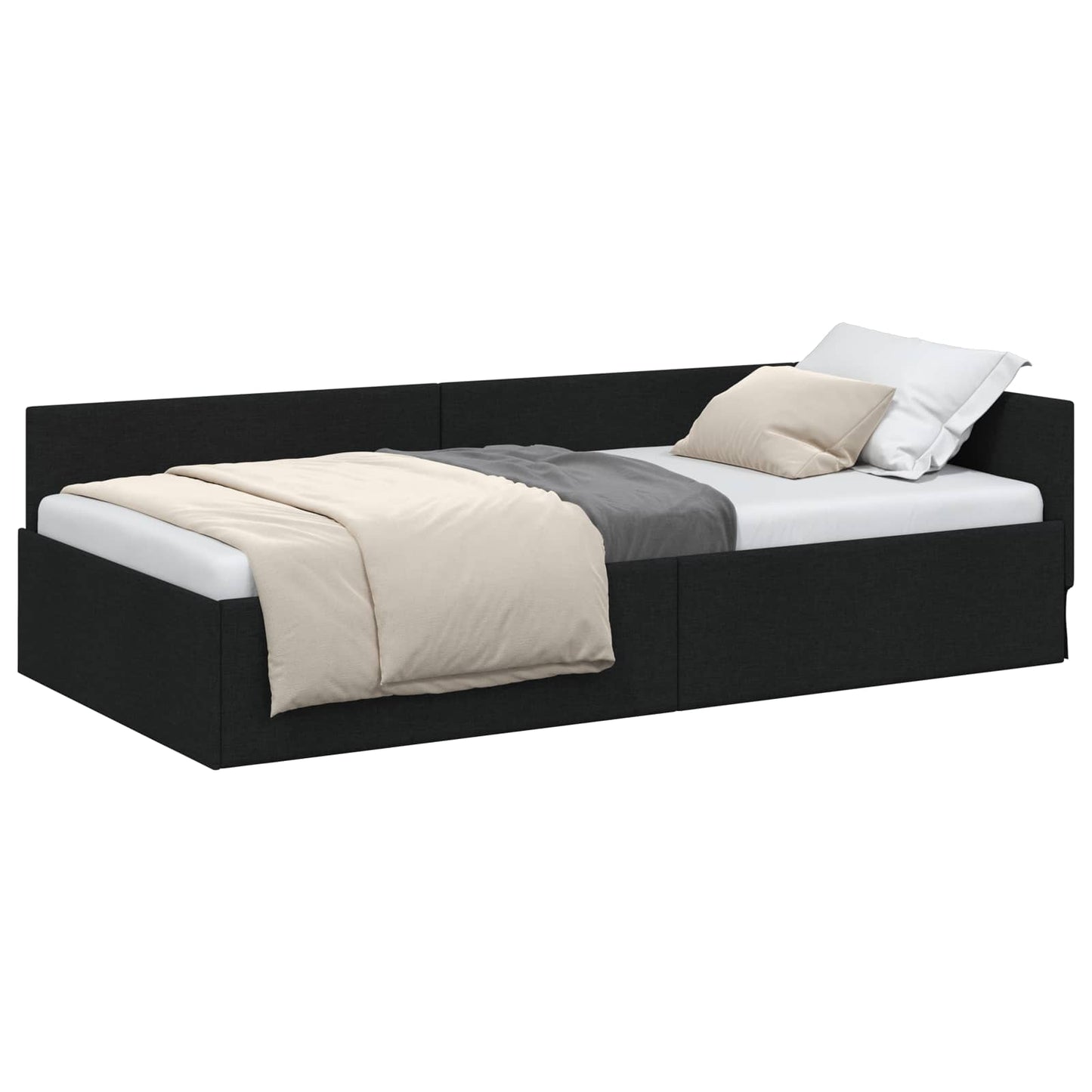 Sarokágy keret fejtámlával Fekete 80 cm x 200 cm szövet