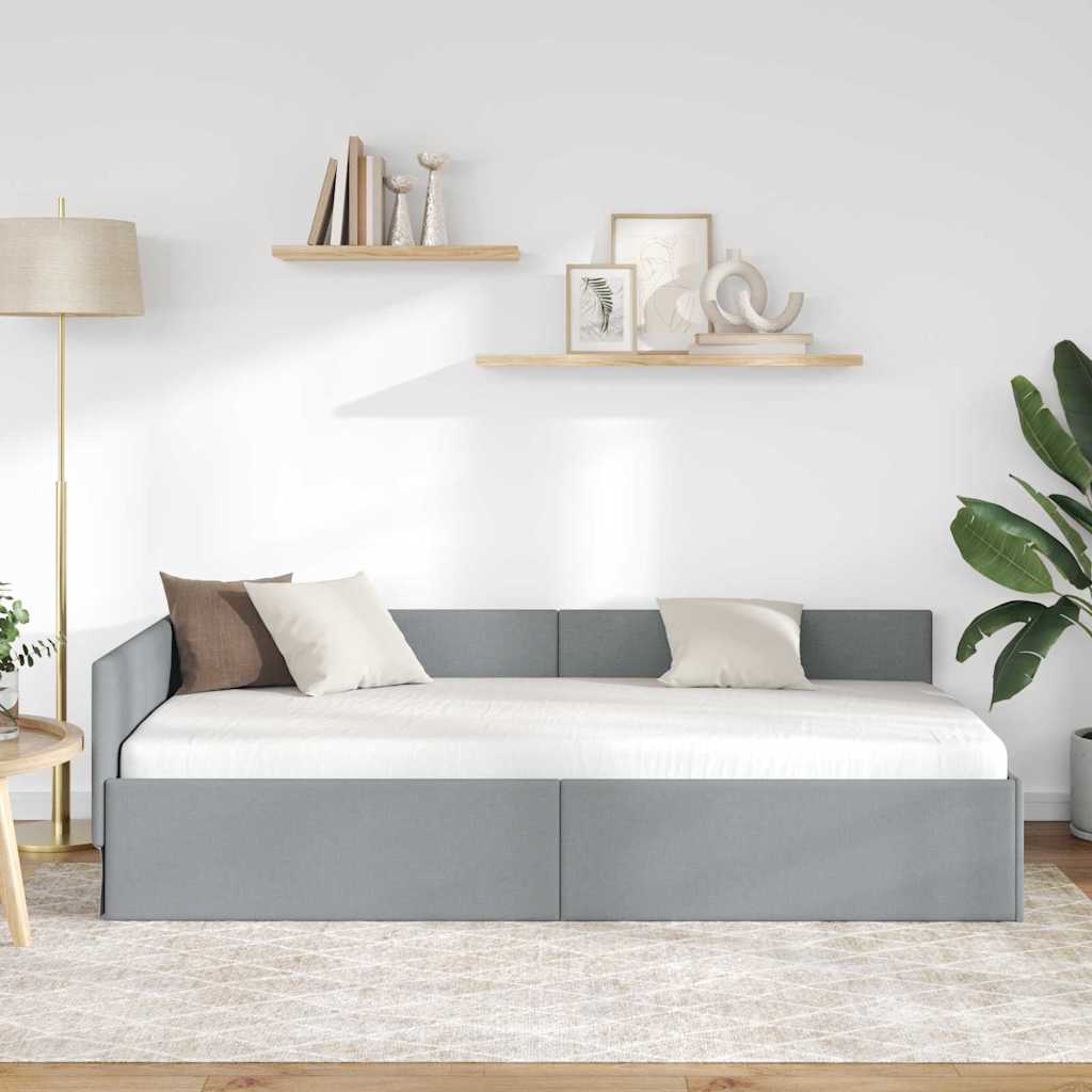 Sarokágy keret fejtámlával Világosszürke 90 cm x 190 cm szövet