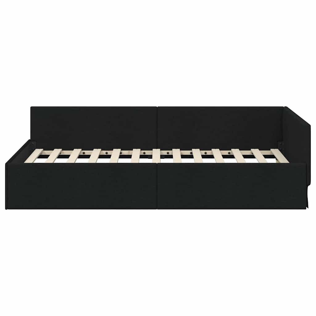 Sarokágy keret fejtámlával Fekete 90 cm x 190 cm szövet