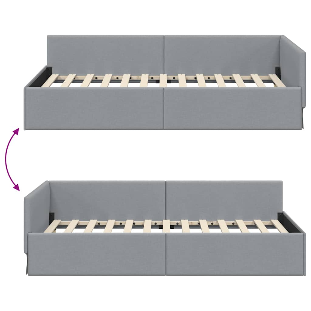 Sarokágy keret fejtámlával Világosszürke 90 cm x 200 cm szövet