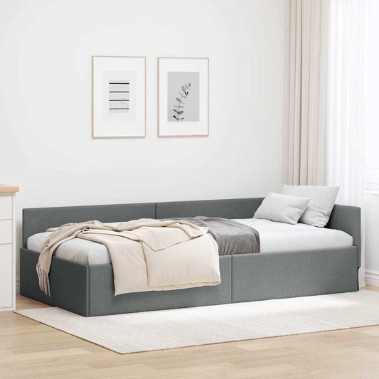 Sarokágy keret fejtámlával Sötétszürke 90 cm x 200 cm szövet