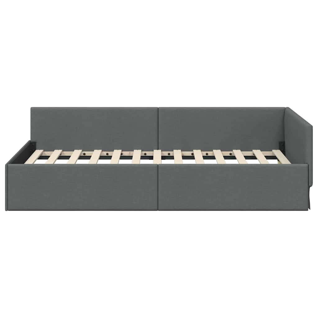 Sarokágy keret fejtámlával Sötétszürke 90 cm x 200 cm szövet