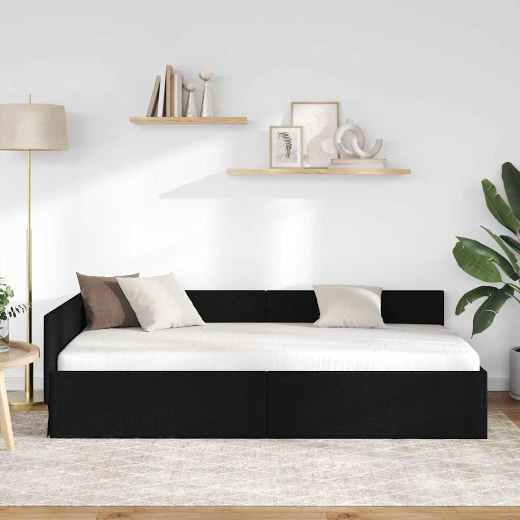 Sarokágy keret fejtámlával Fekete 90 cm x 200 cm szövet