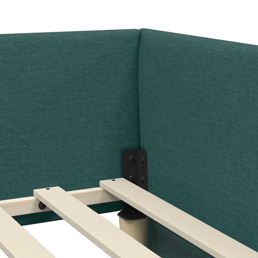 Sarokágy keret fejtámlával Sötétzöld 90 cm x 200 cm szövet