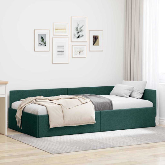 Sarokágy keret fejtámlával Sötétzöld 90 cm x 200 cm szövet