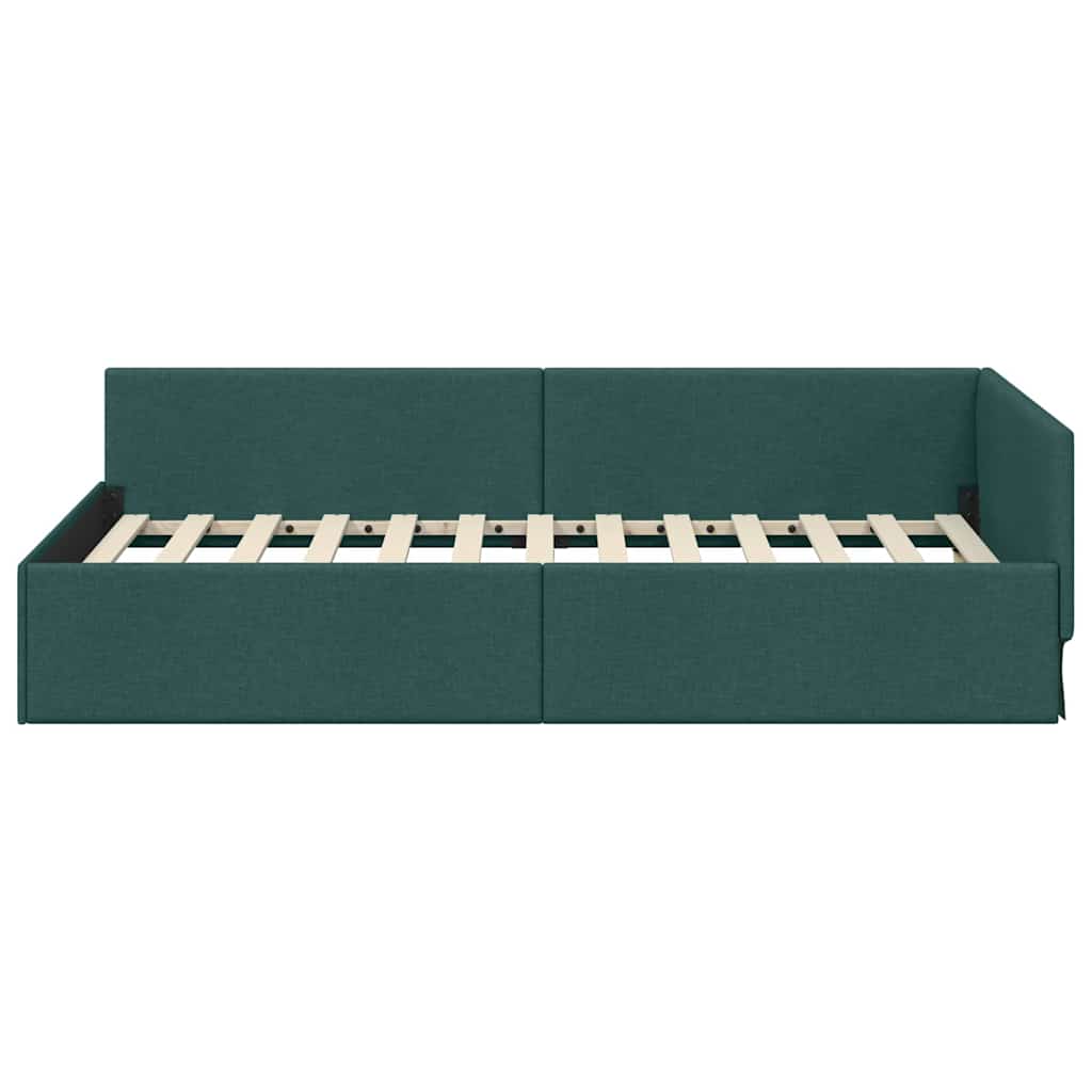 Sarokágy keret fejtámlával Sötétzöld 90 cm x 200 cm szövet