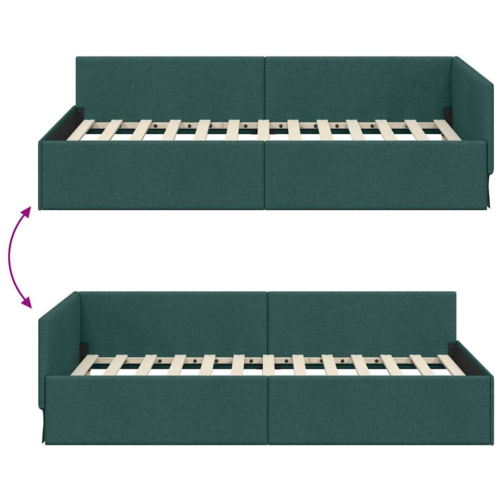 Sarokágy keret fejtámlával Sötétzöld 90 cm x 200 cm szövet
