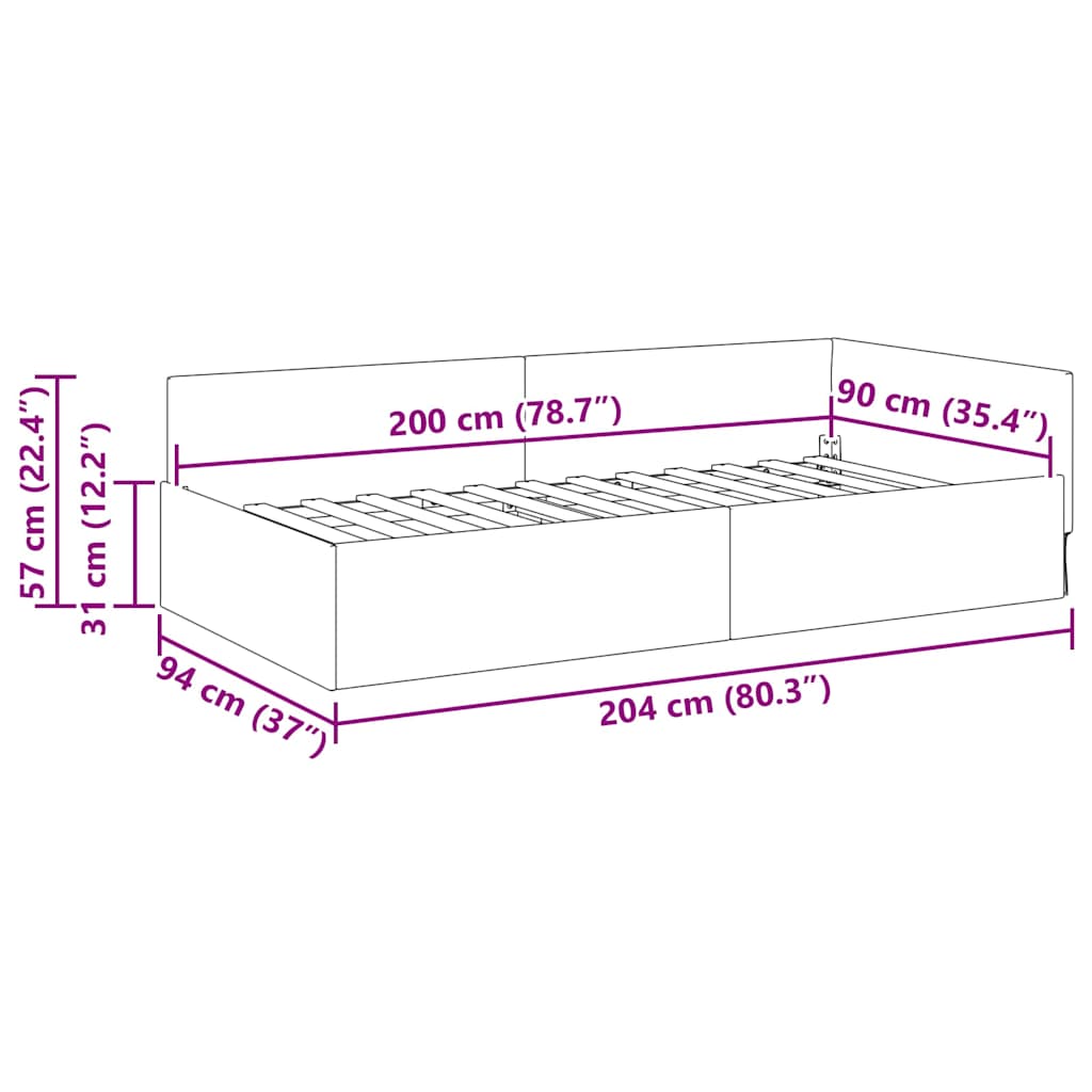 Sarokágy keret fejtámlával Tópszínű 90 cm x 200 cm szövet