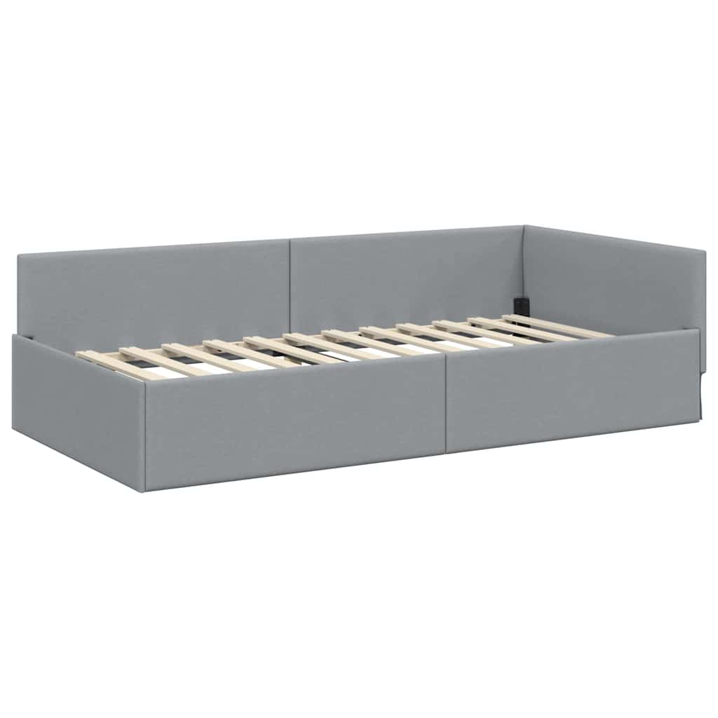 Sarokágy keret fejtámlával Világosszürke 100 cm x 200 cm szövet