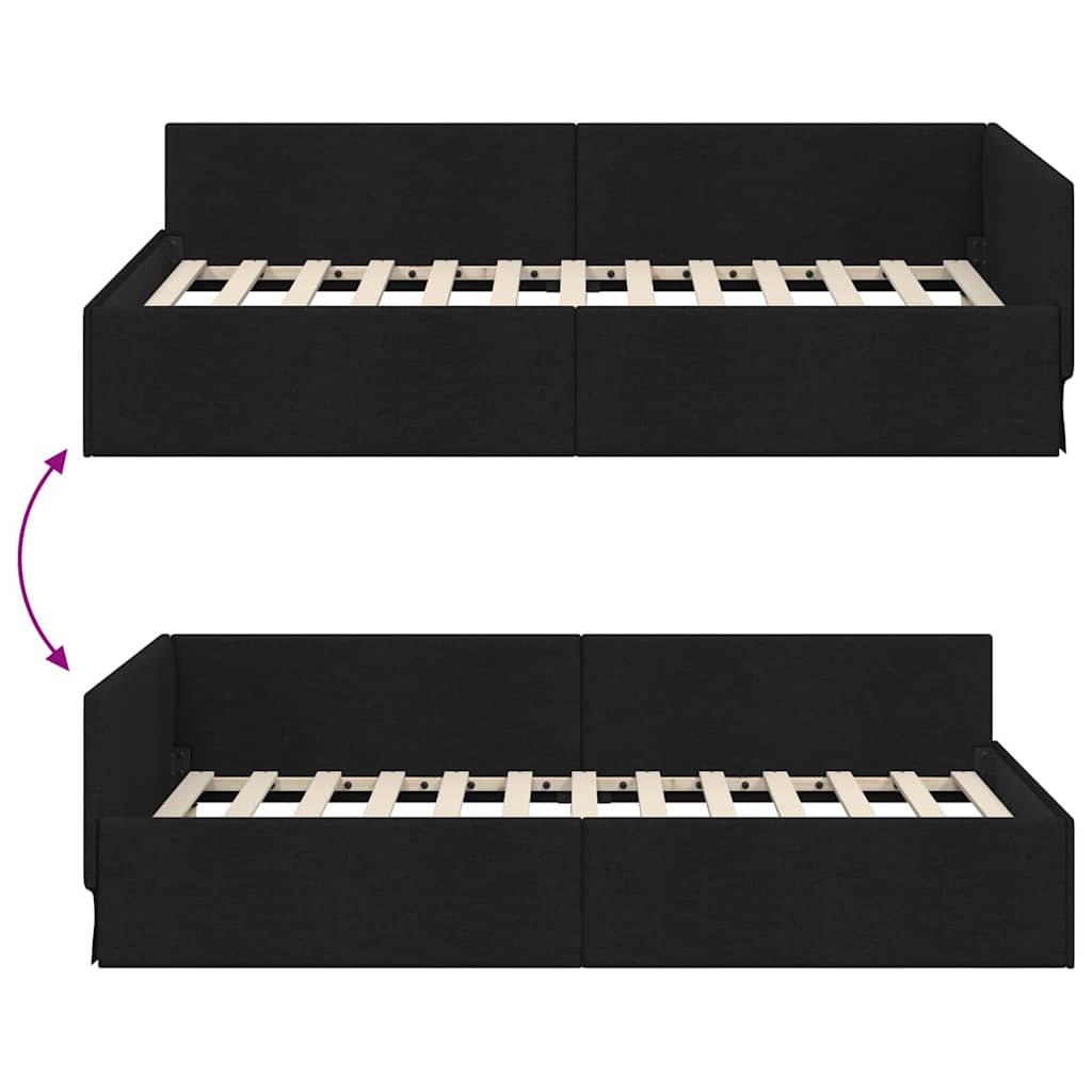 Sarokágy keret fejtámlával Fekete 100 cm x 200 cm szövet