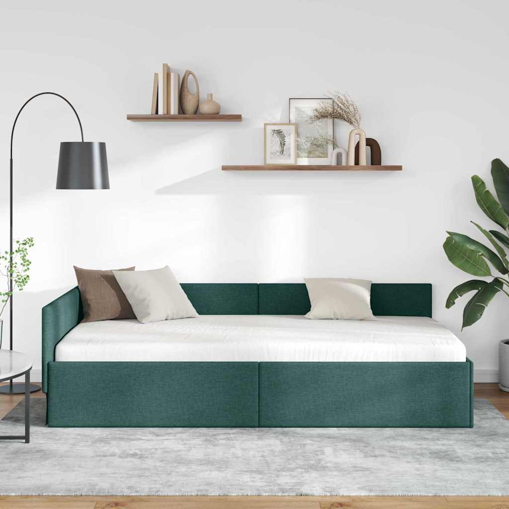 Sarokágy keret fejtámlával Sötétzöld 100 cm x 200 cm szövet