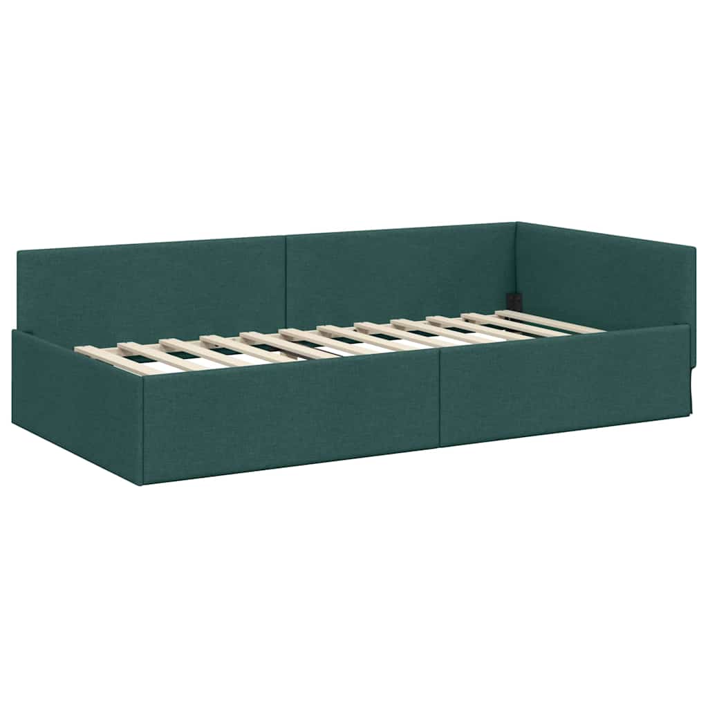 Sarokágy keret fejtámlával Sötétzöld 100 cm x 200 cm szövet