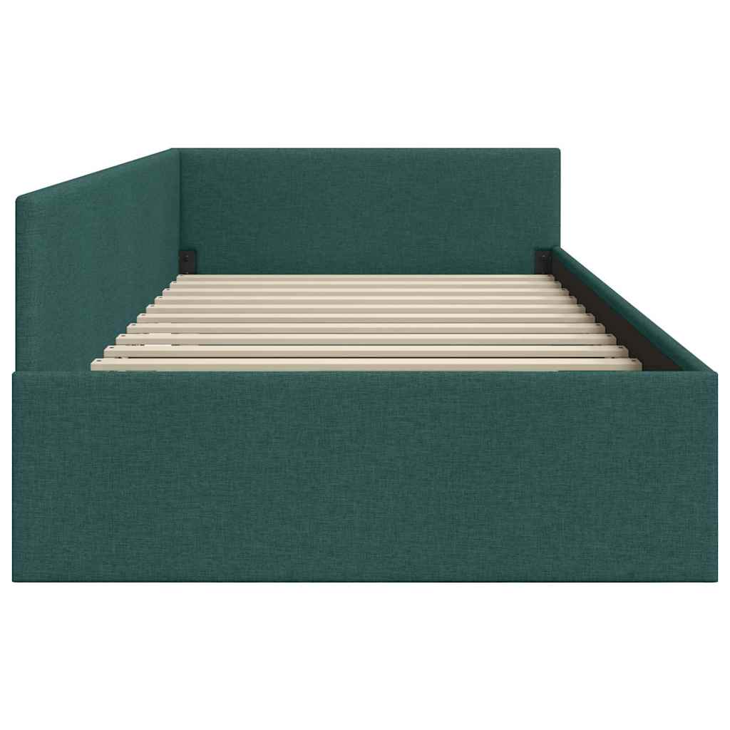 Sarokágy keret fejtámlával Sötétzöld 100 cm x 200 cm szövet