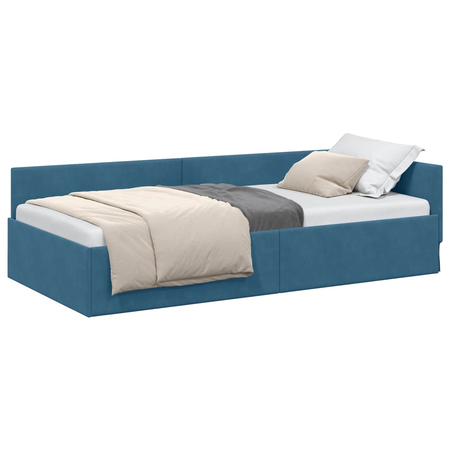 Sarokágy keret fejtámlával Kék 80 cm x 200 cm Bársony