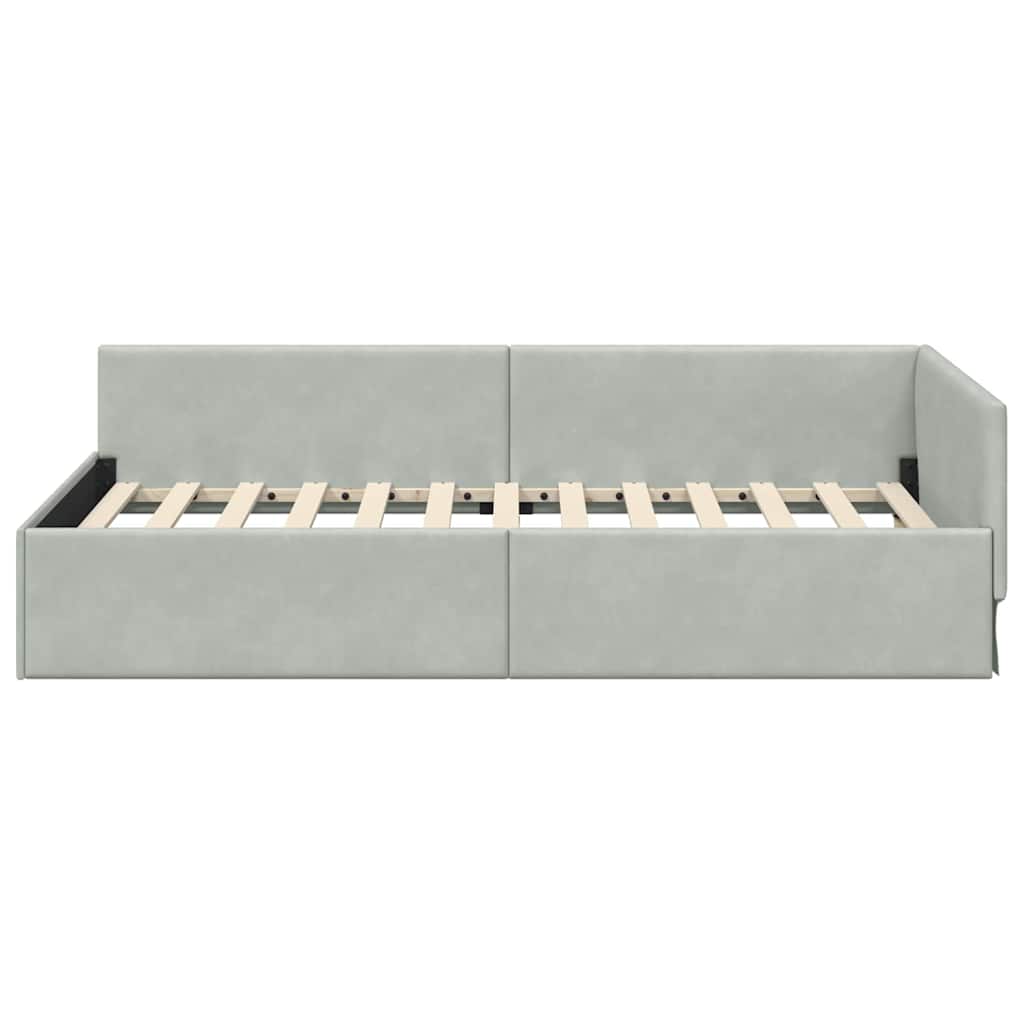 Sarokágy keret fejtámlával Világosszürke 80 cm x 200 cm Bársony