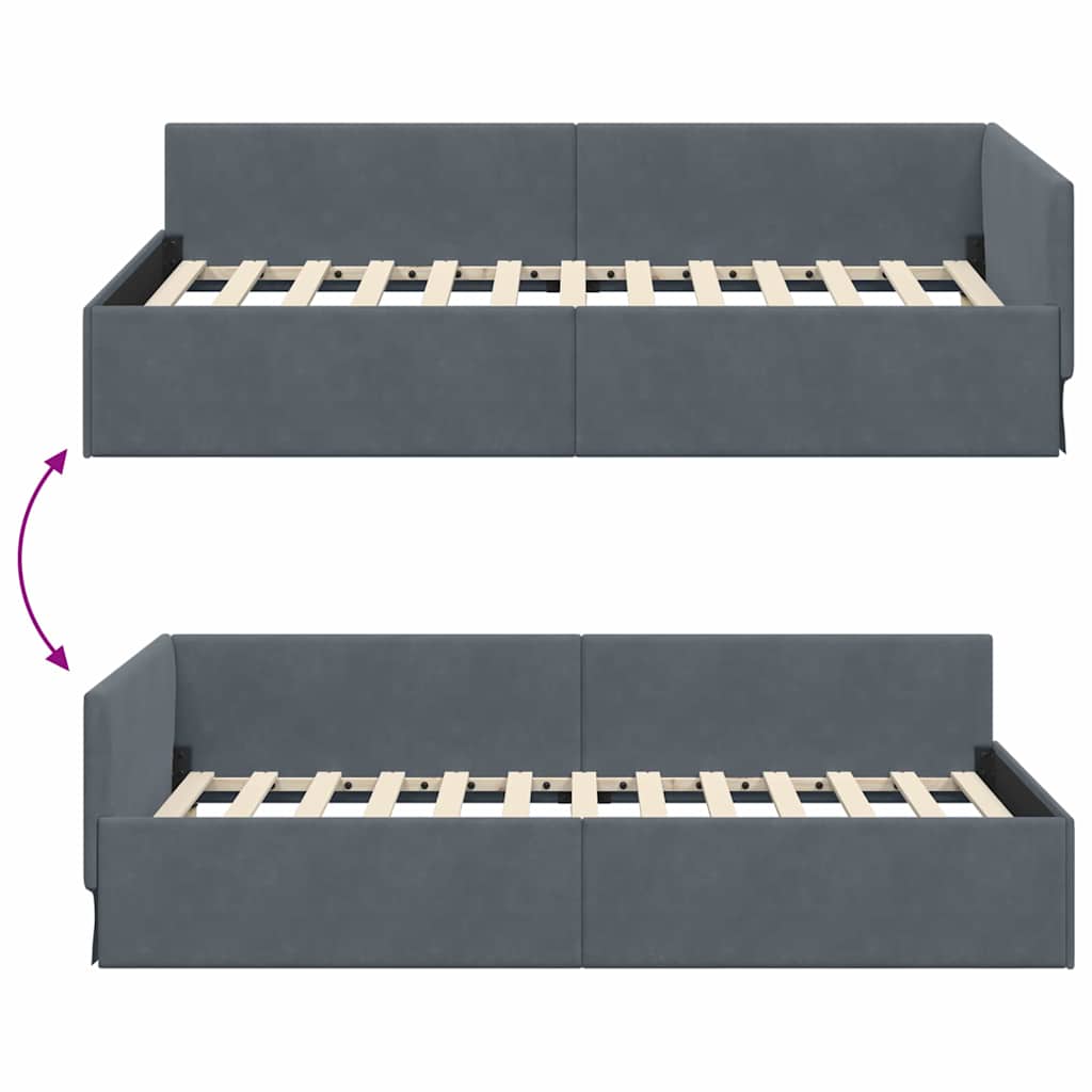 Sarokágy keret fejtámlával Sötétszürke 80 cm x 200 cm Bársony