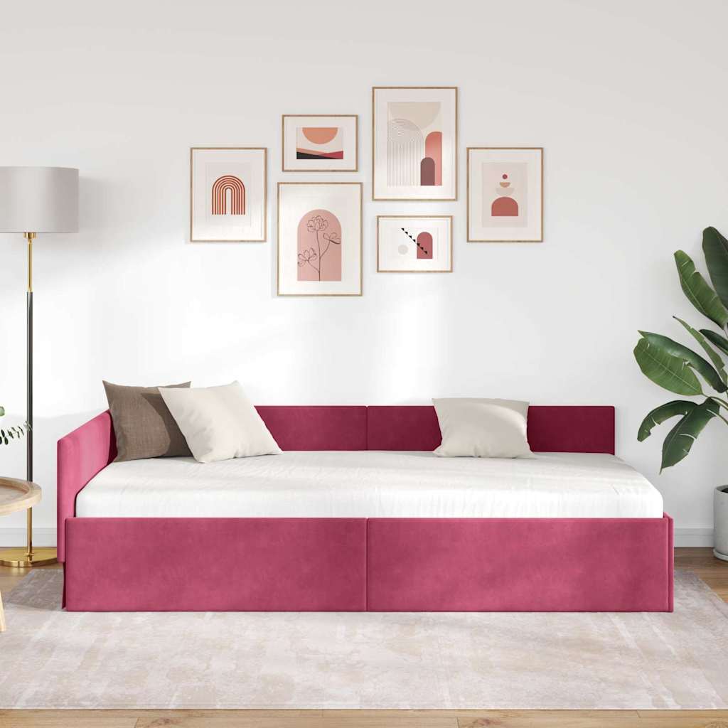 Sarokágy keret fejtámlával Bordó 80 cm x 200 cm Bársony