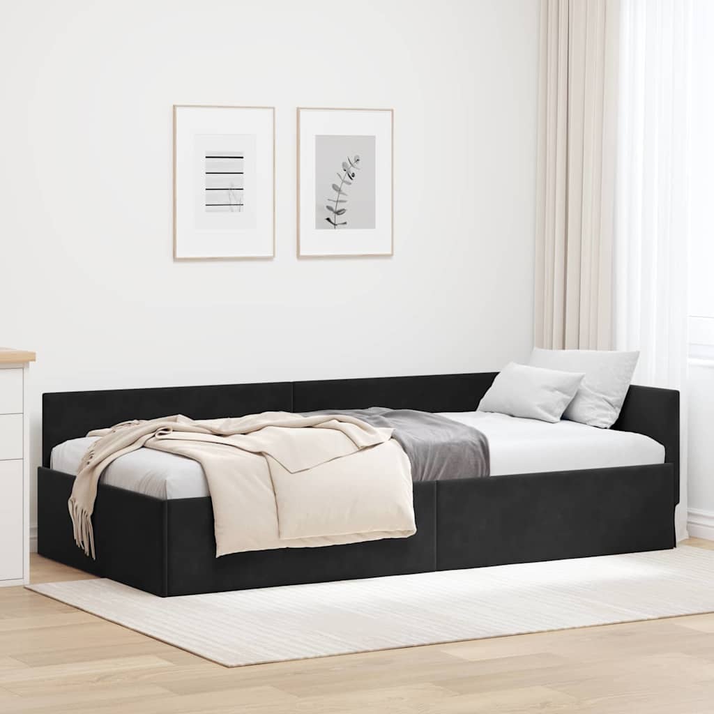 Sarokágy keret fejtámlával Fekete 80 cm x 200 cm Bársony