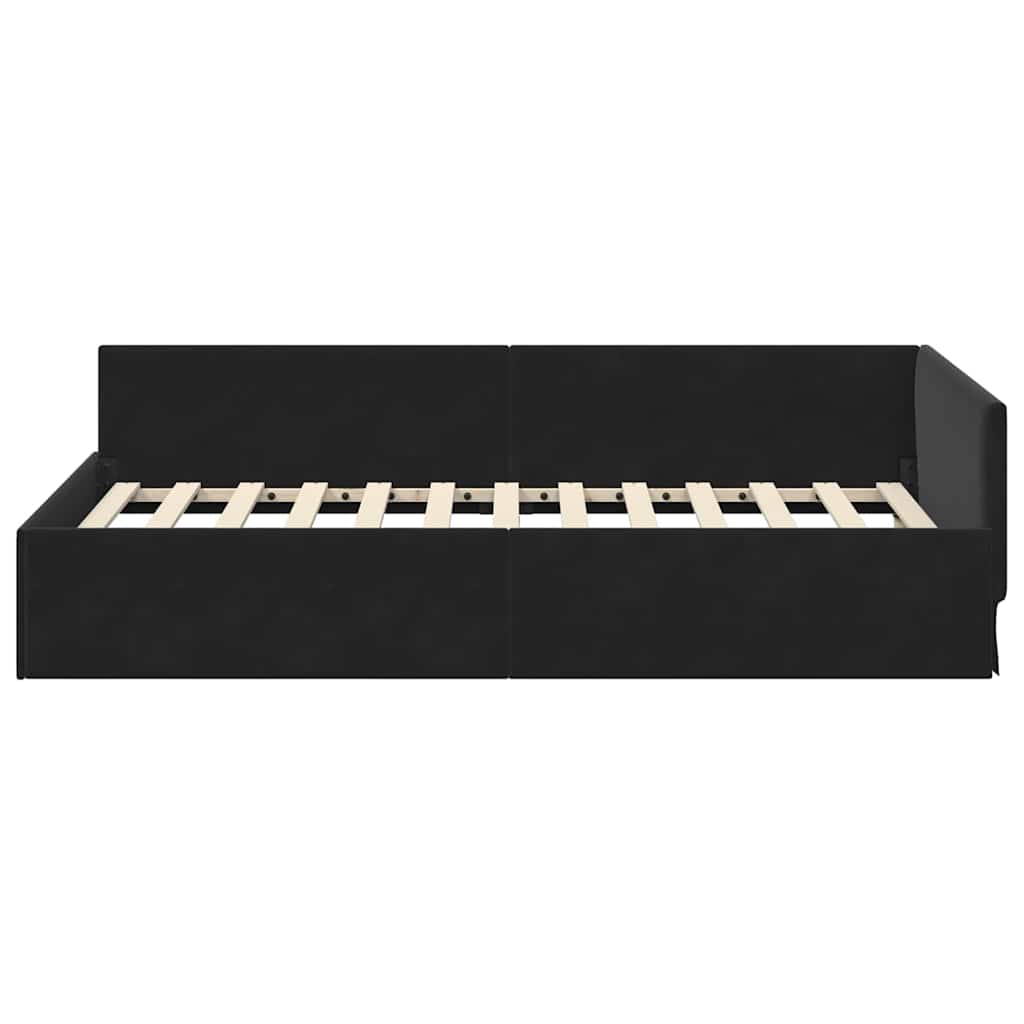 Sarokágy keret fejtámlával Fekete 80 cm x 200 cm Bársony