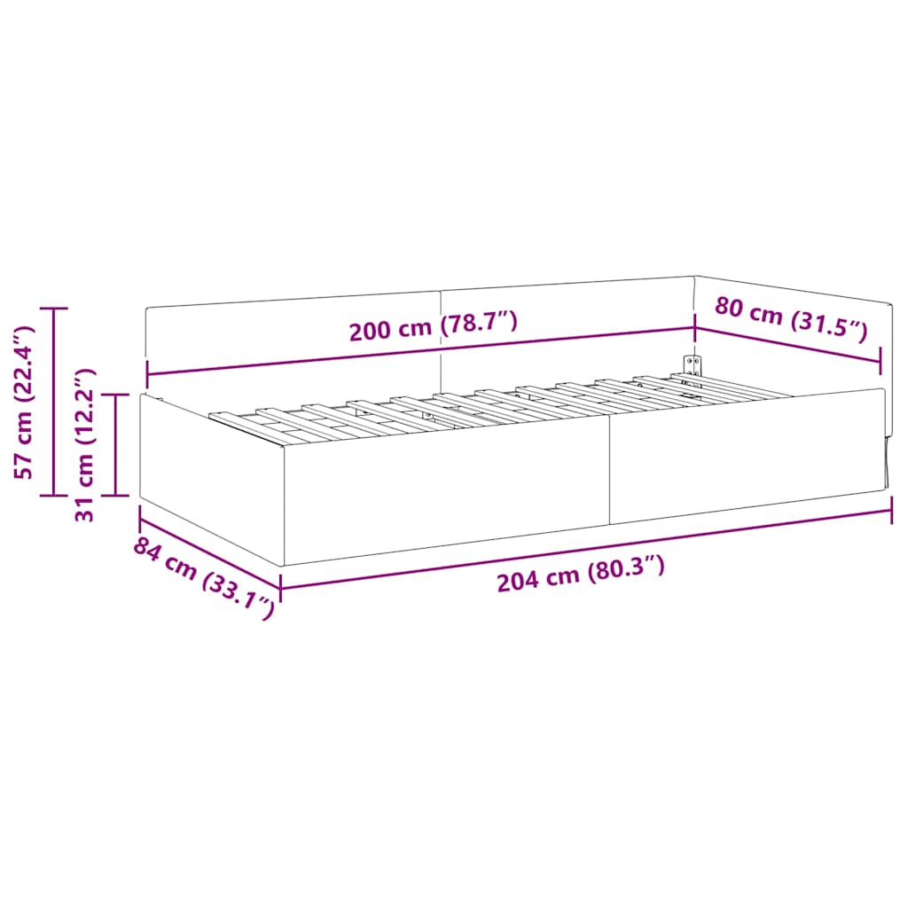 Sarokágy keret fejtámlával Krém 80 cm x 200 cm Bársony