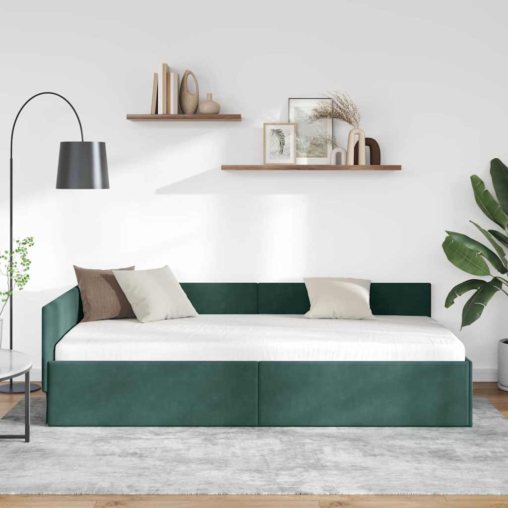 Sarokágy keret fejtámlával Sötétzöld 90 cm x 190 cm Bársony