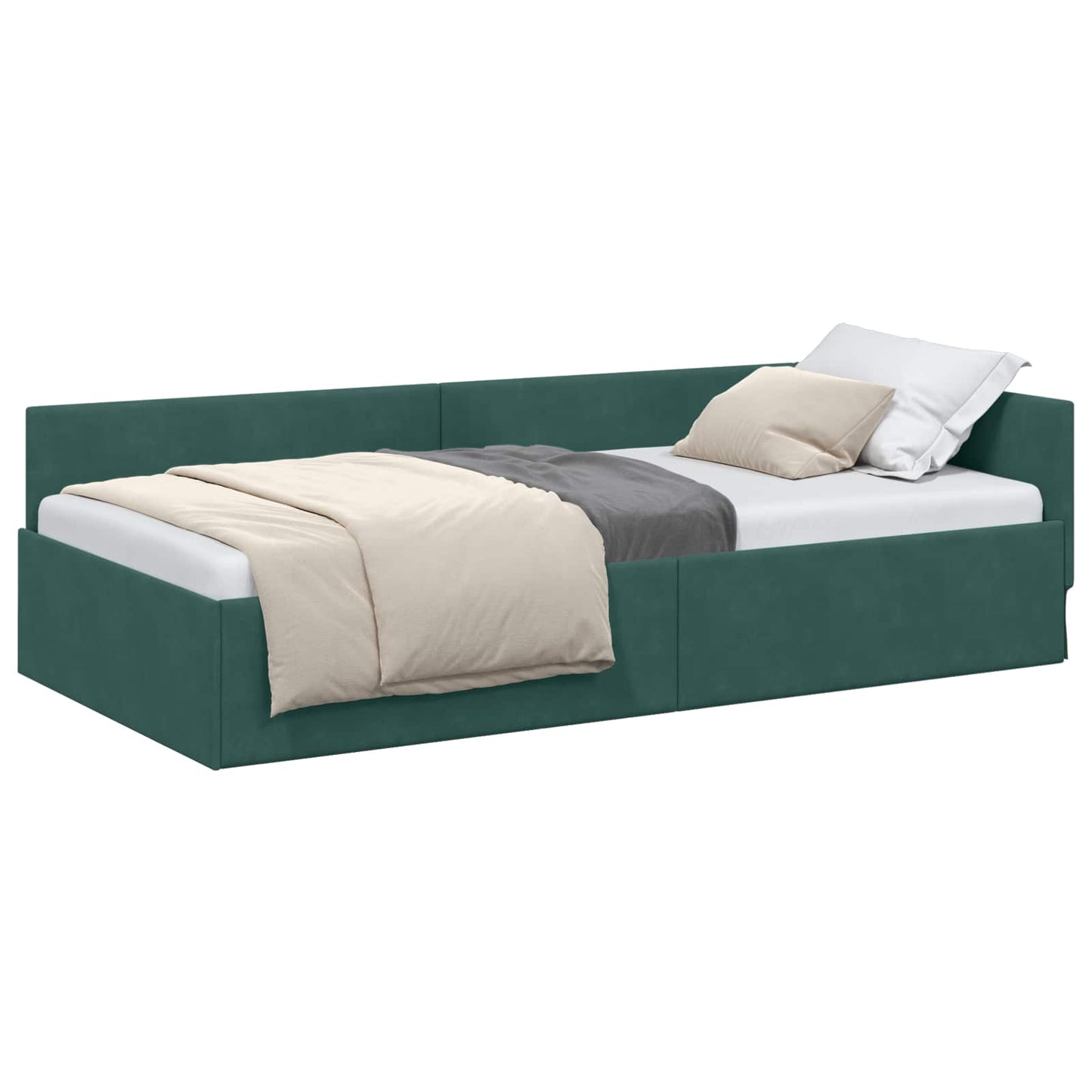 Sarokágy keret fejtámlával Sötétzöld 90 cm x 190 cm Bársony