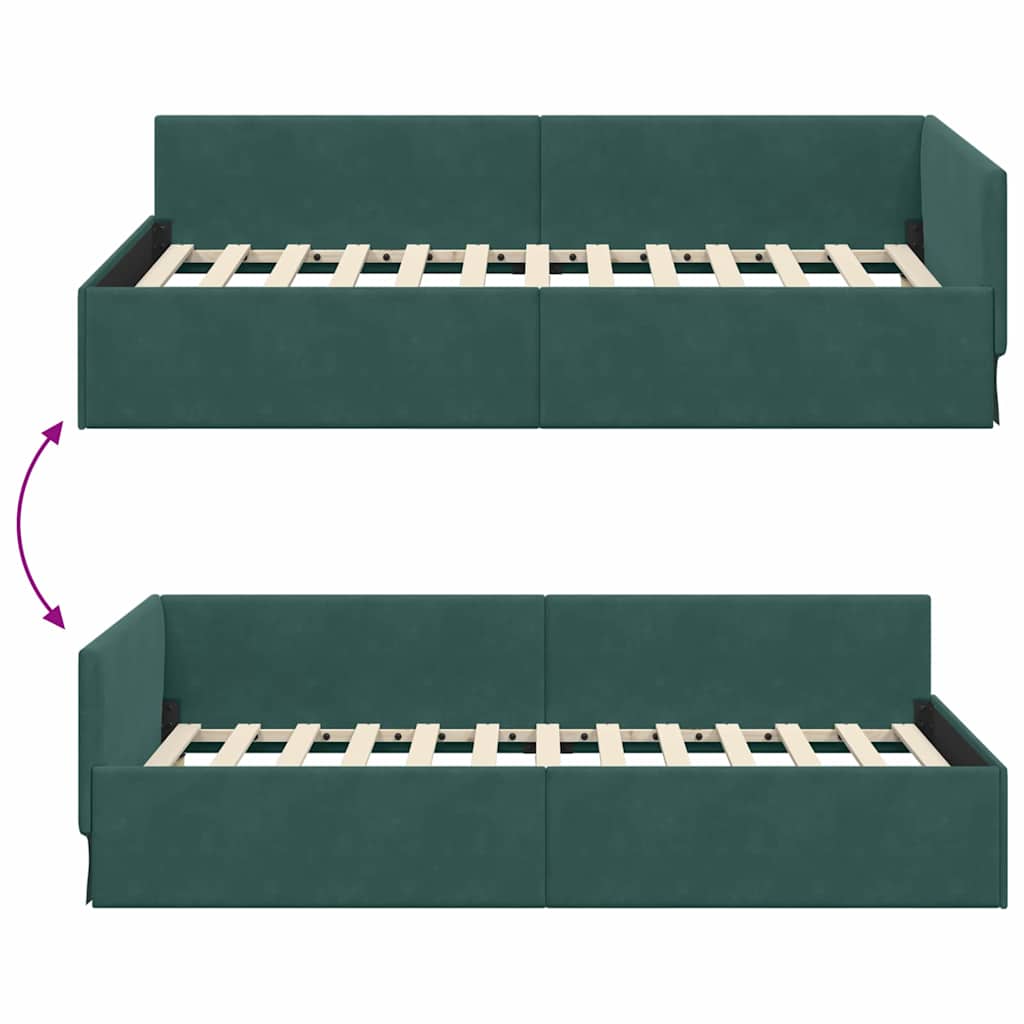 Sarokágy keret fejtámlával Sötétzöld 90 cm x 190 cm Bársony