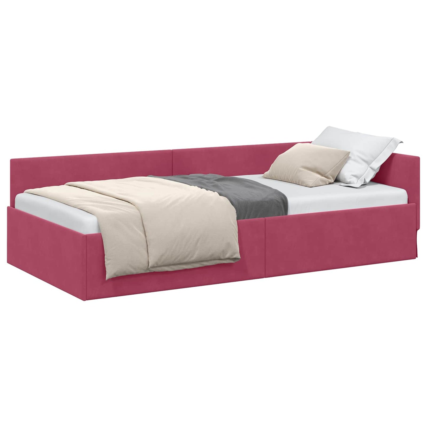 Sarokágy keret fejtámlával Bordó 90 cm x 190 cm Bársony