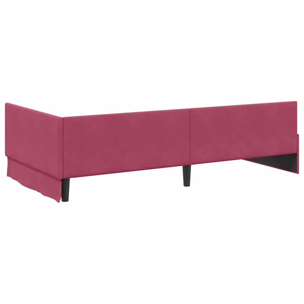 Sarokágy keret fejtámlával Bordó 90 cm x 190 cm Bársony