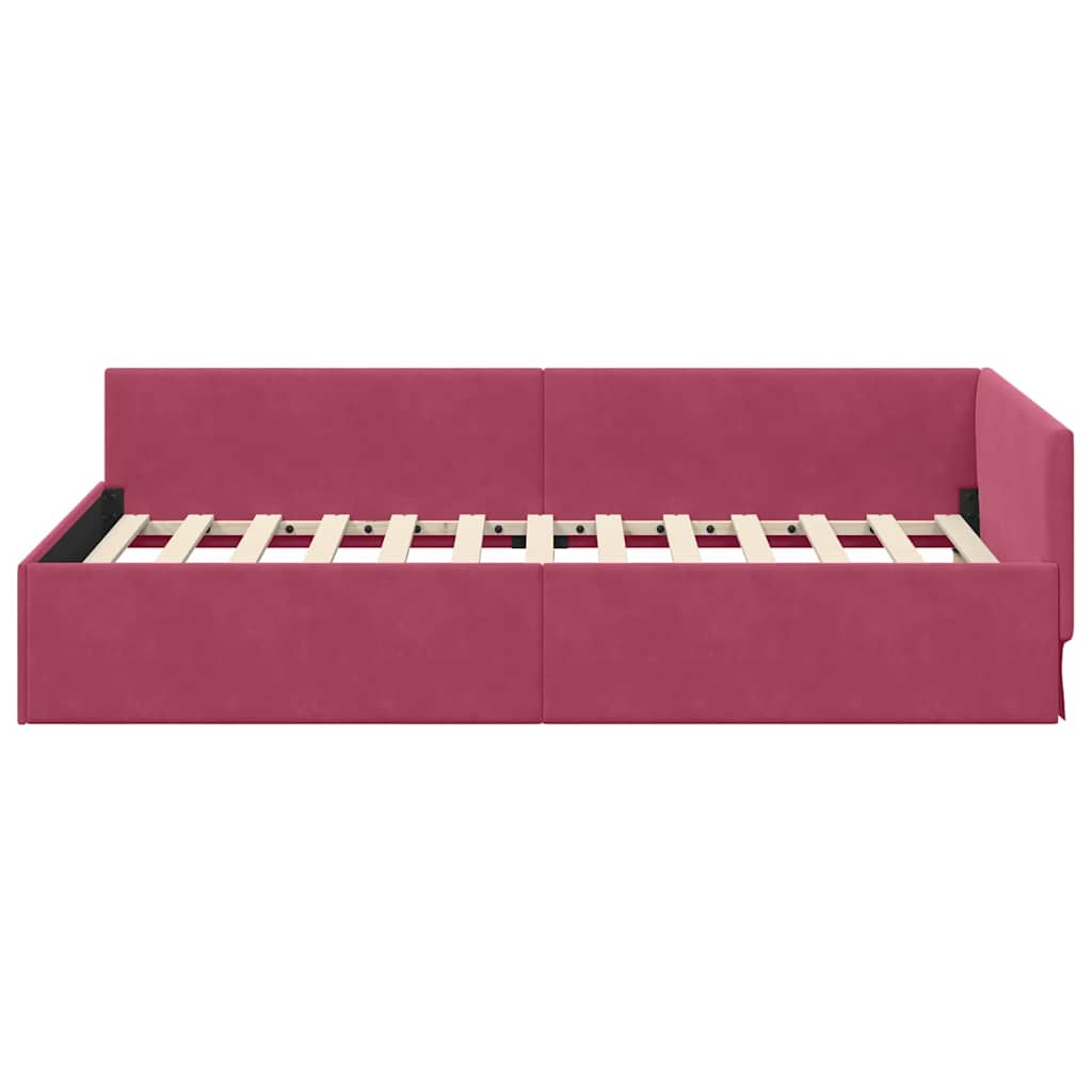 Sarokágy keret fejtámlával Bordó 90 cm x 190 cm Bársony